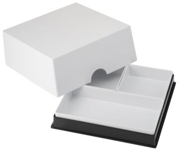 Melamine bentobox-set met inzetten (255x255x105mm) Zwart en Wit