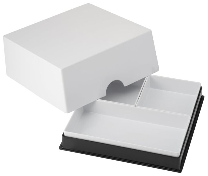 Melamine bentobox-set met inzetten (255x255x105mm) Zwart en Wit